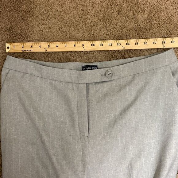 Long Tall Sally Grey Check Flat Front Wide Leg Pants size 16 Tall Career Work - Picture 8 of 12